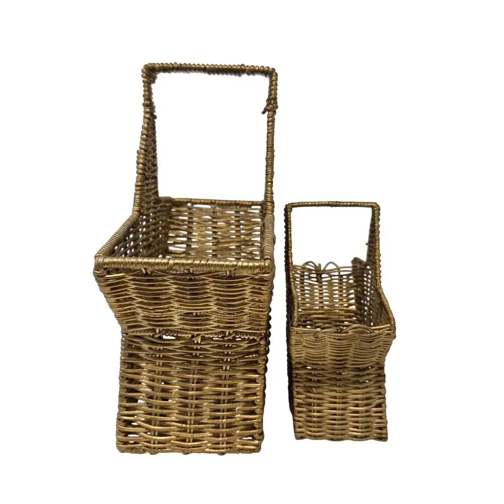 Vintage Gold Wicker Star Baskets Set of 2 Rustic Holiday Decor